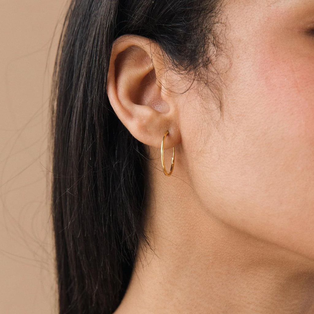 Thin Hoop Earrings Silver 18K Gold Plated