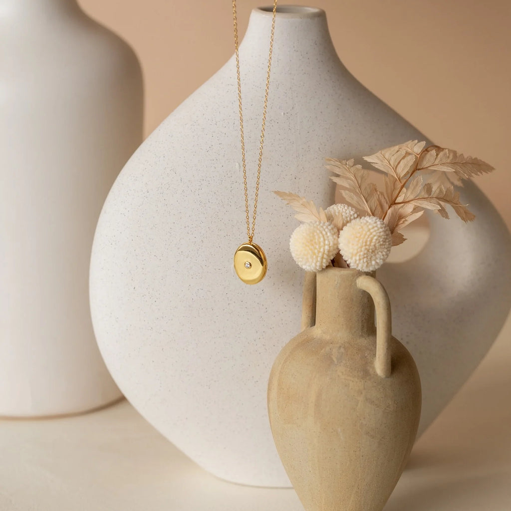 Eliza Oval Locket Necklace Silver 18K Gold Plated