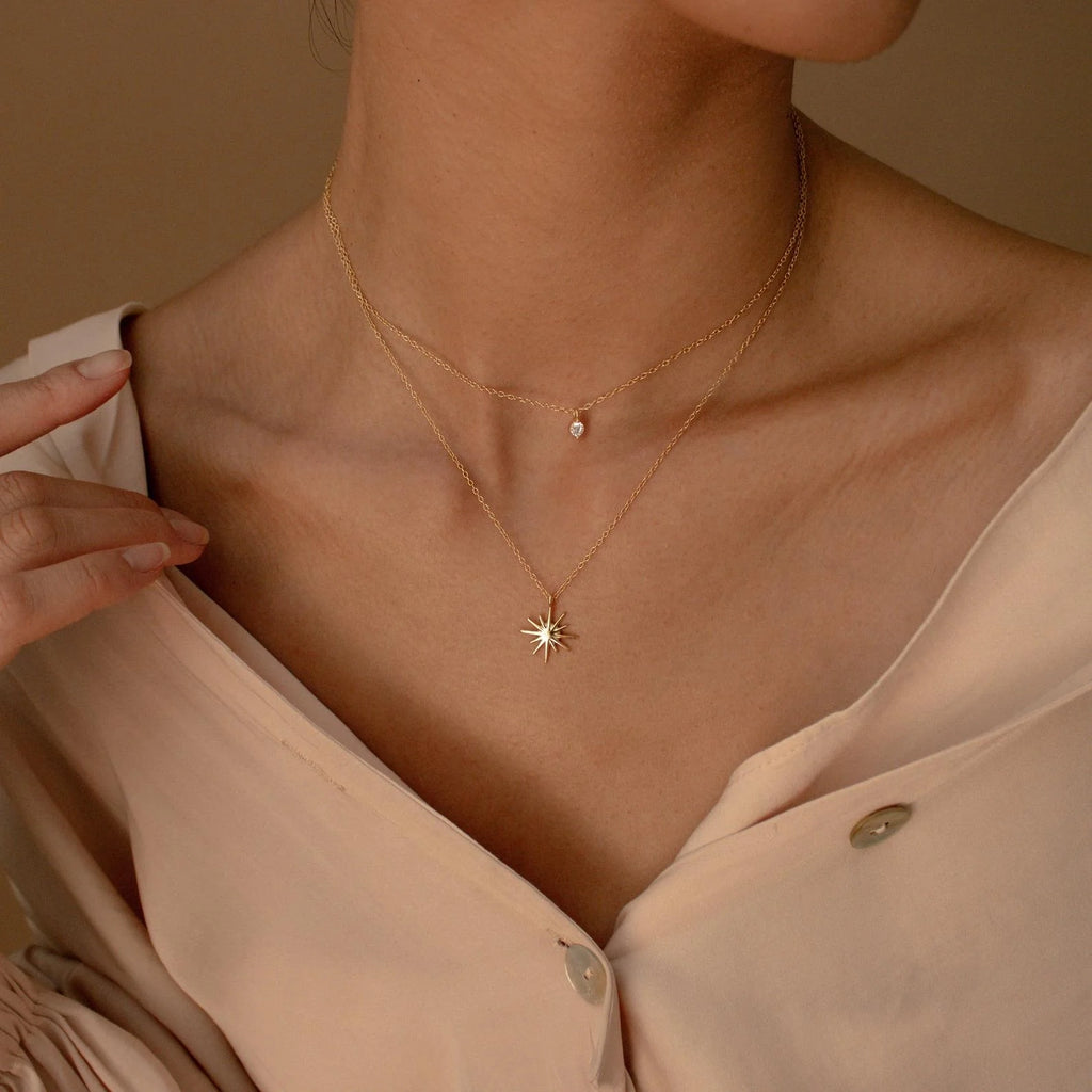 Diamond Starburst Duo Necklace Silver 18K Gold Plated