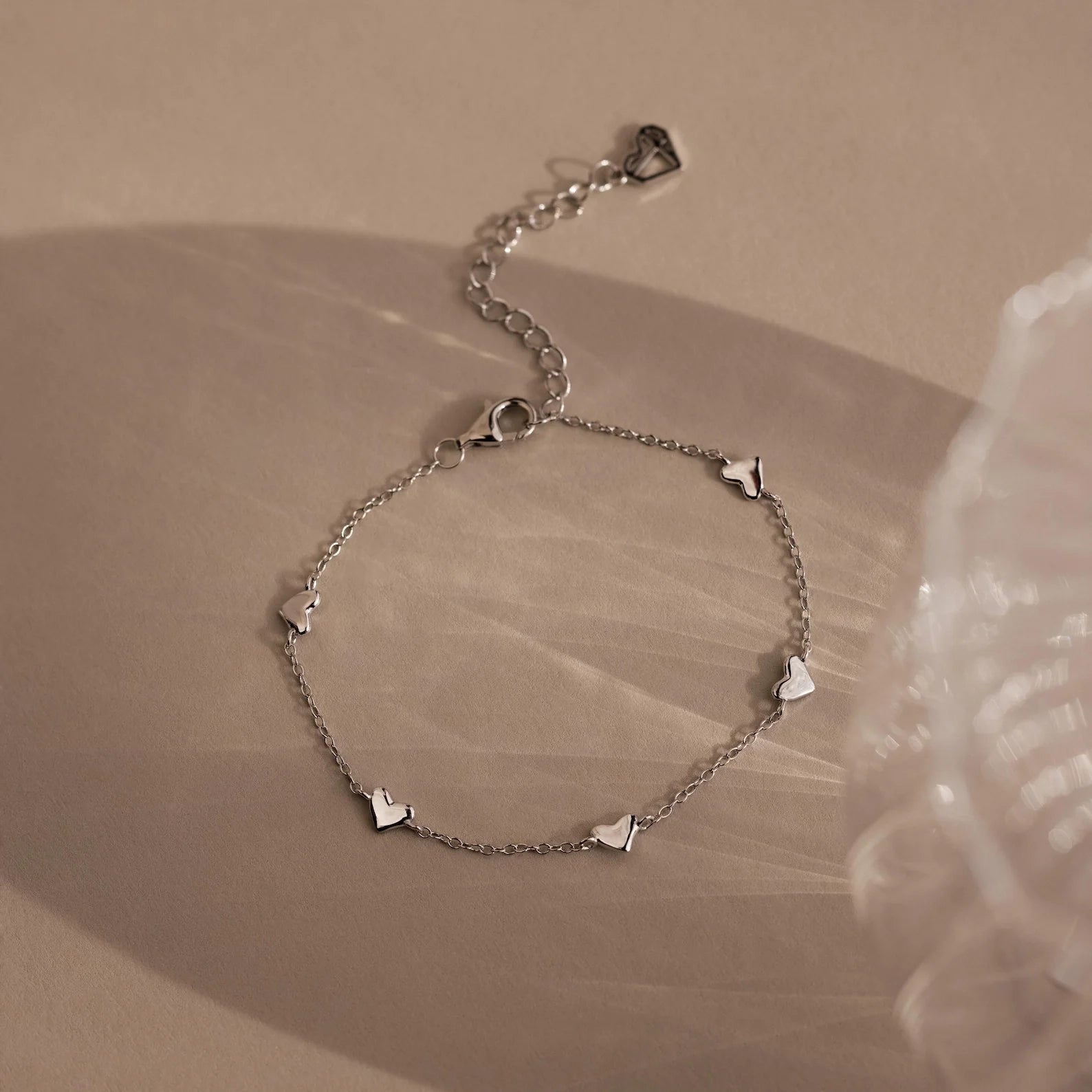 Heart Station Necklace & Bracelet Set Silver 18K Gold Plated