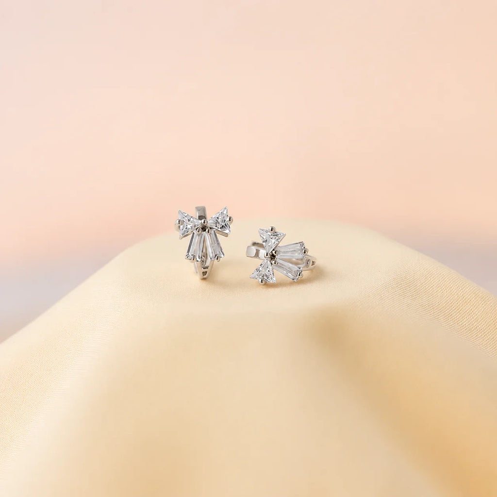 Diamond Ribbon Bow Huggie Earrings