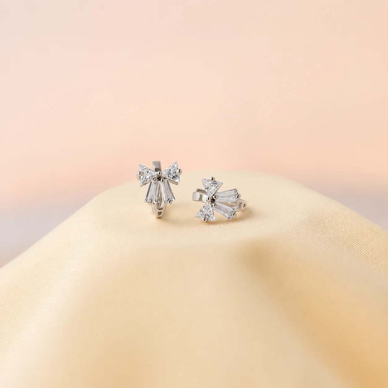 Diamond Ribbon Bow Huggie Earrings