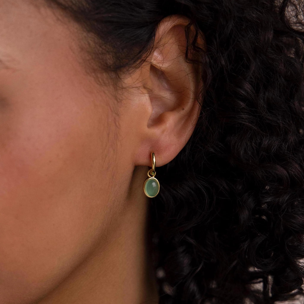 Jade Drop Hoops Silver 18K Gold Plated