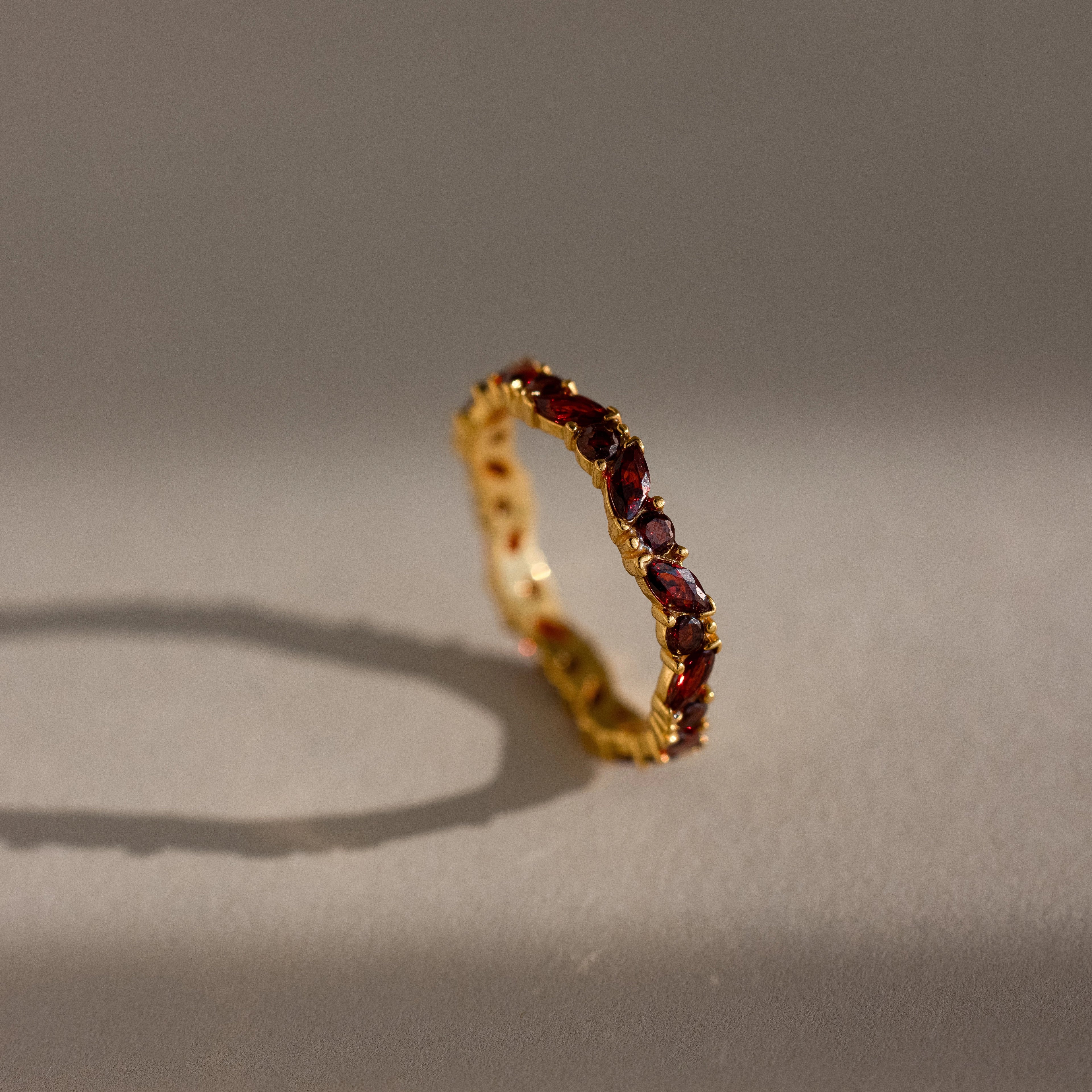 Staggered Marquise Garnet Ring Silver 18K Gold Plated