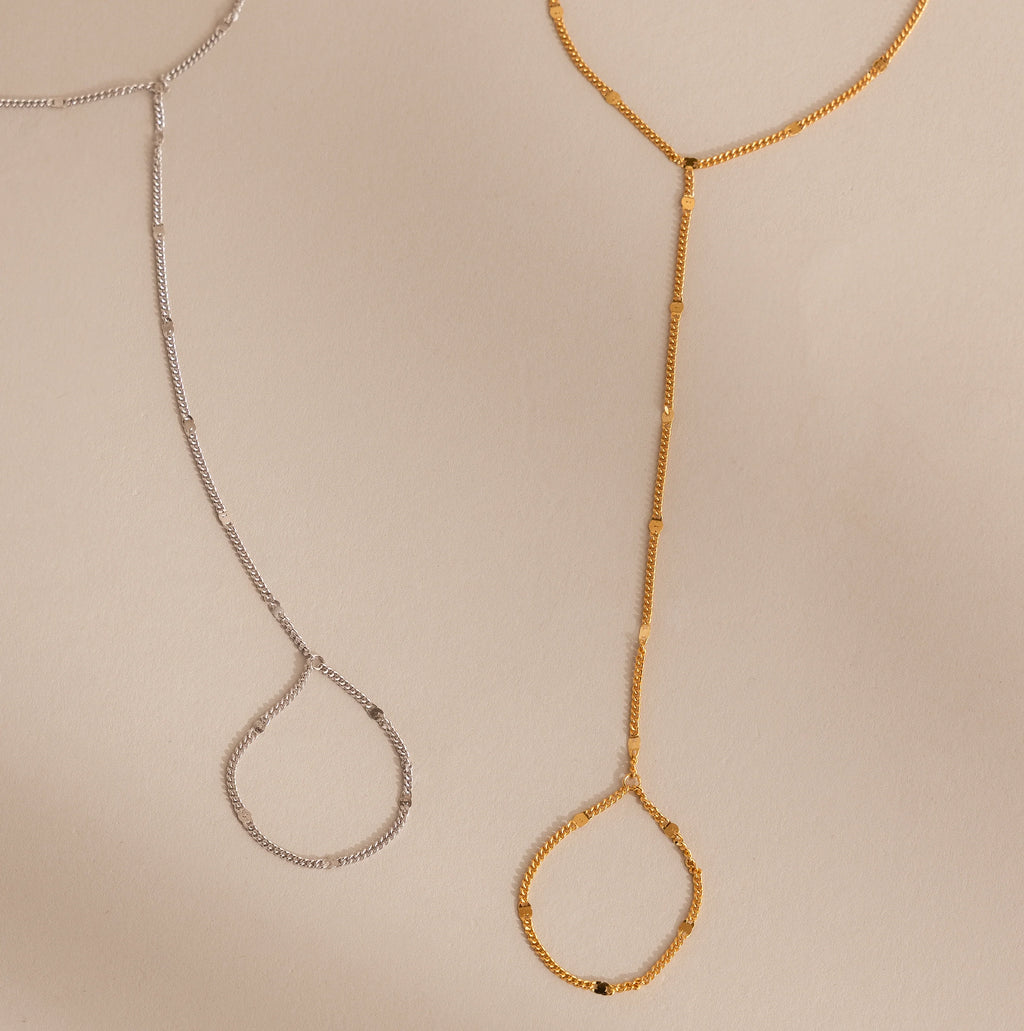 Star Curb Hand Chain Bracelet Silver 18K Gold Plated
