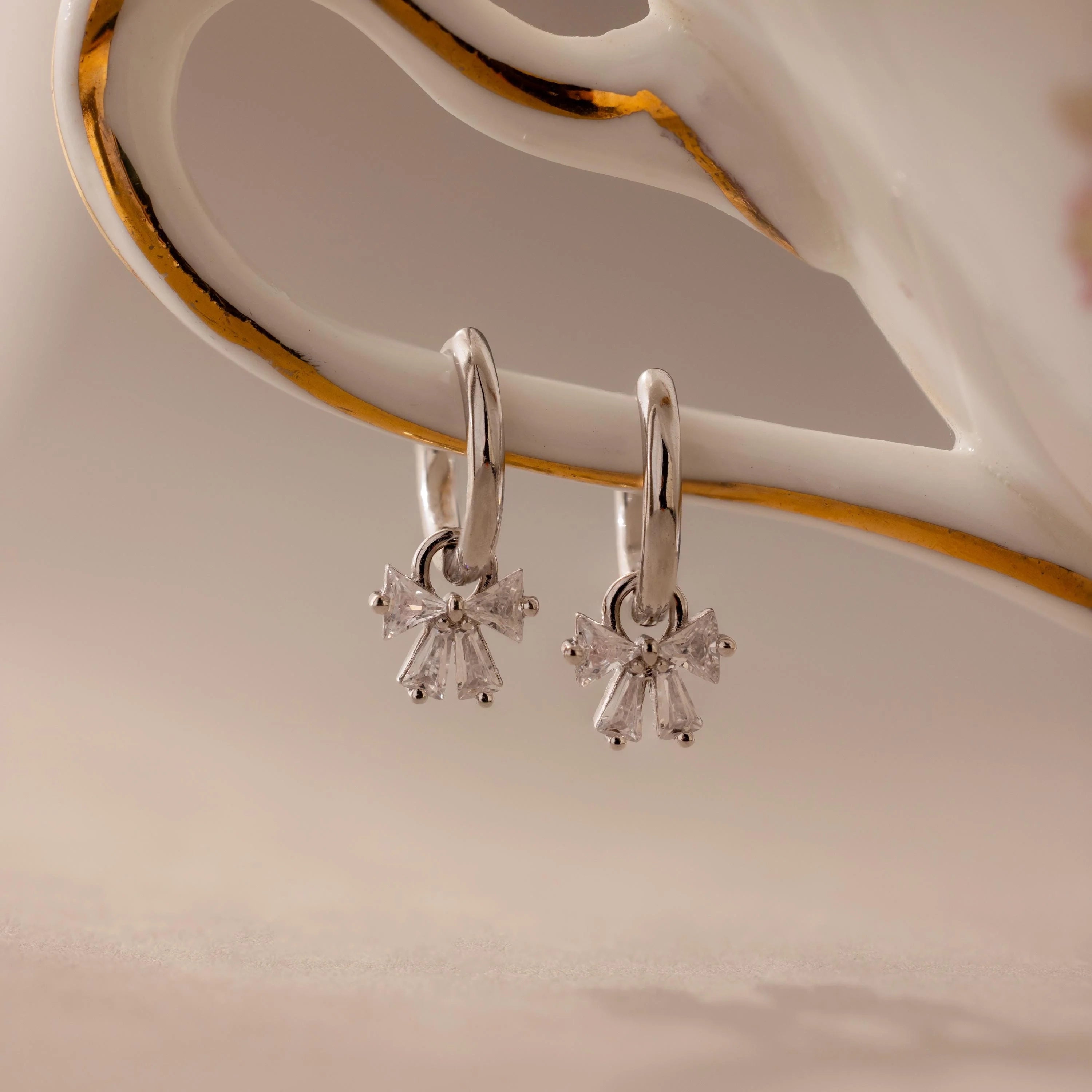 Diamond Bow Hoops Silver 18K Gold Plated