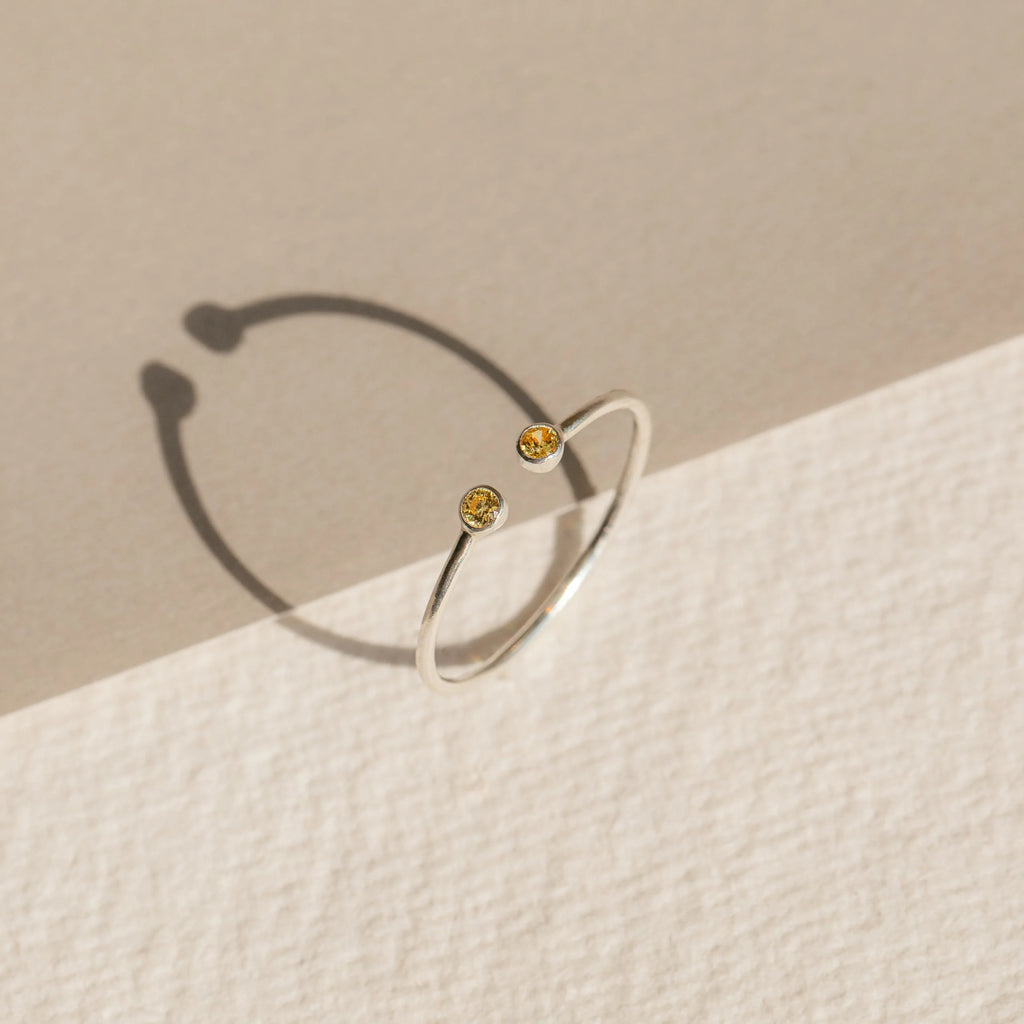 Tiny Dual Birthstone Ring Silver 18K Gold Plated