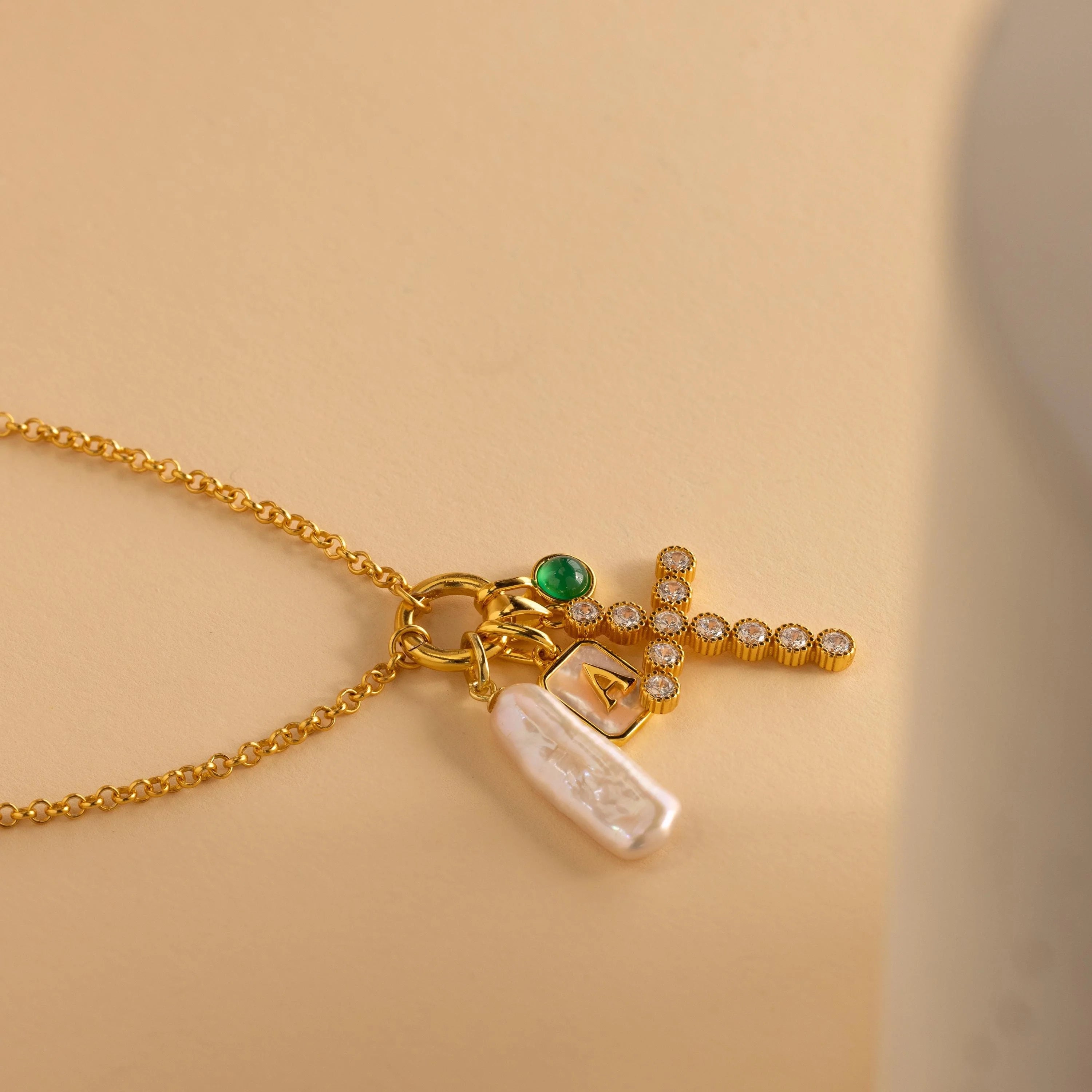 Pave Cross Charm Silver 18K Gold Plated