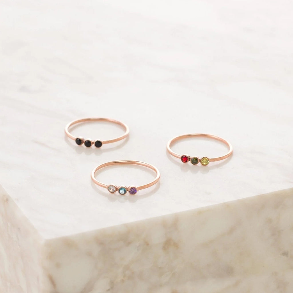 Tiny Triple Birthstone Ring Silver 18K Gold Plated