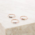 Tiny Triple Birthstone Ring Silver 18K Gold Plated