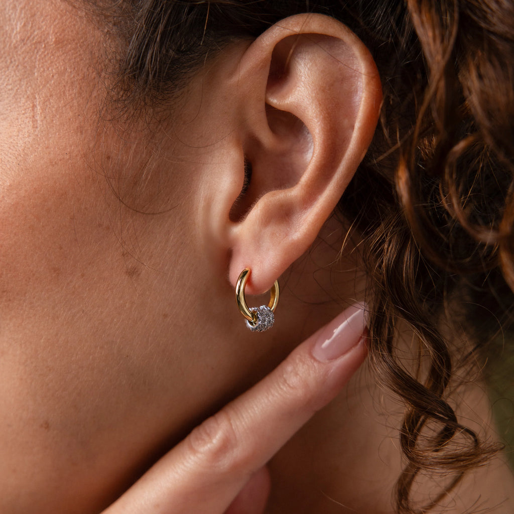 Mixed Metal Pave Hoops Silver 18K Gold Plated