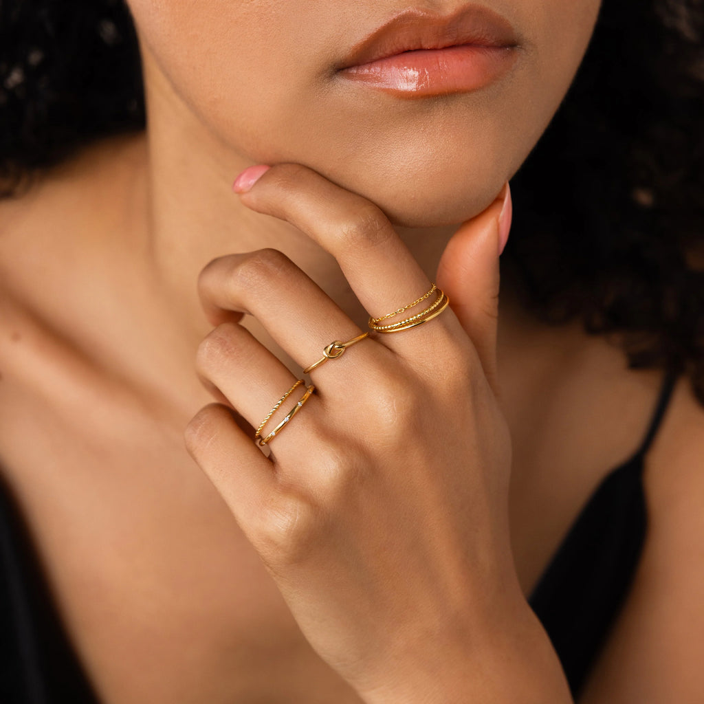 Textured Stacking Ring Set Silver 18K Gold Plated