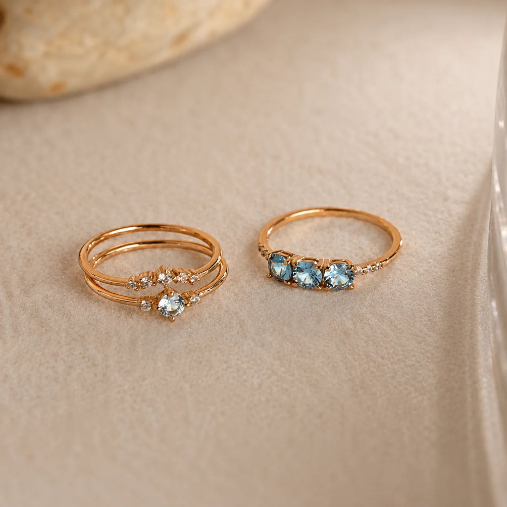 Tranquil Aquamarine Stacking Ring Set: Embrace Ocean-Inspired Serenity