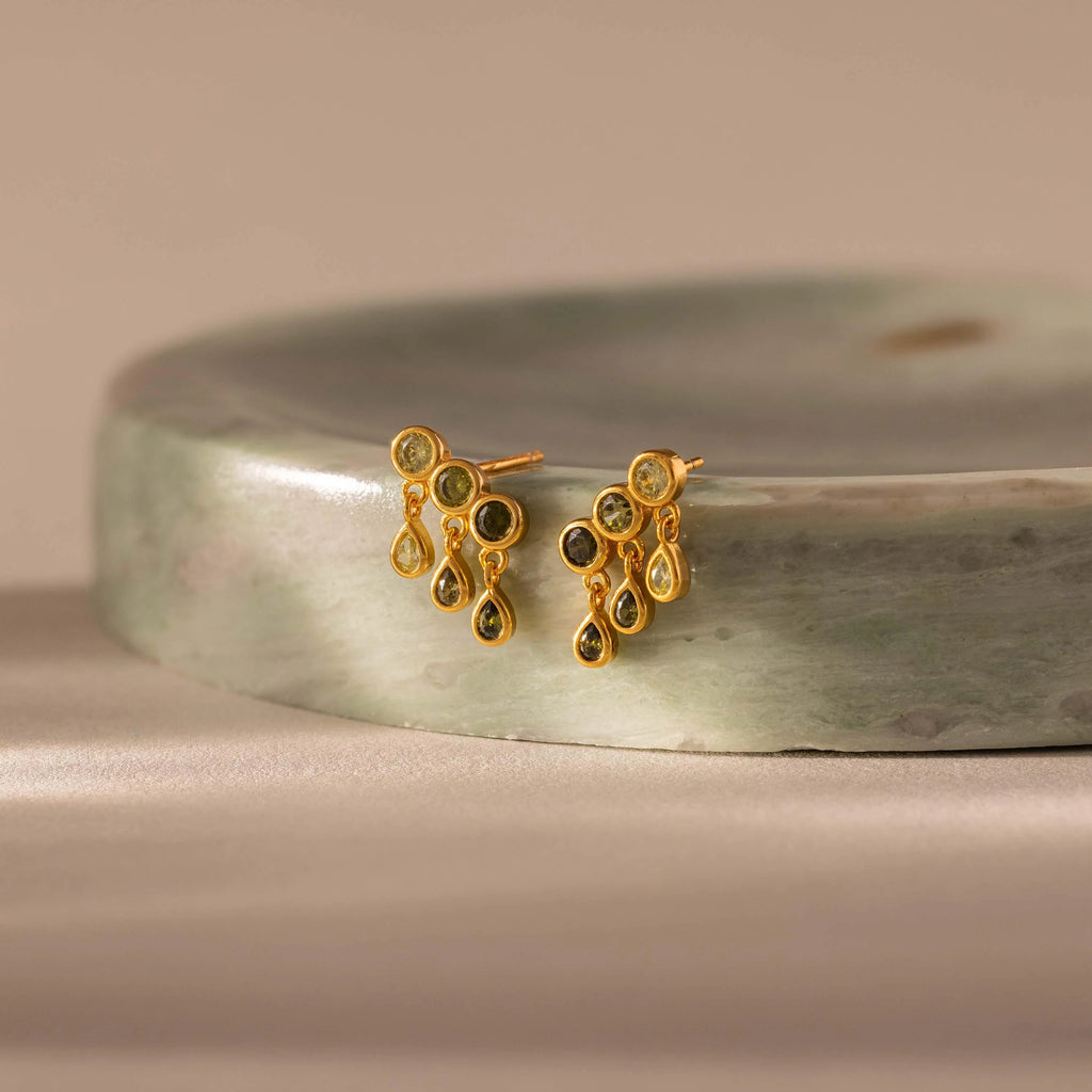 Gemstone Raindrop Flat Back Studs Silver 18K Gold Plated