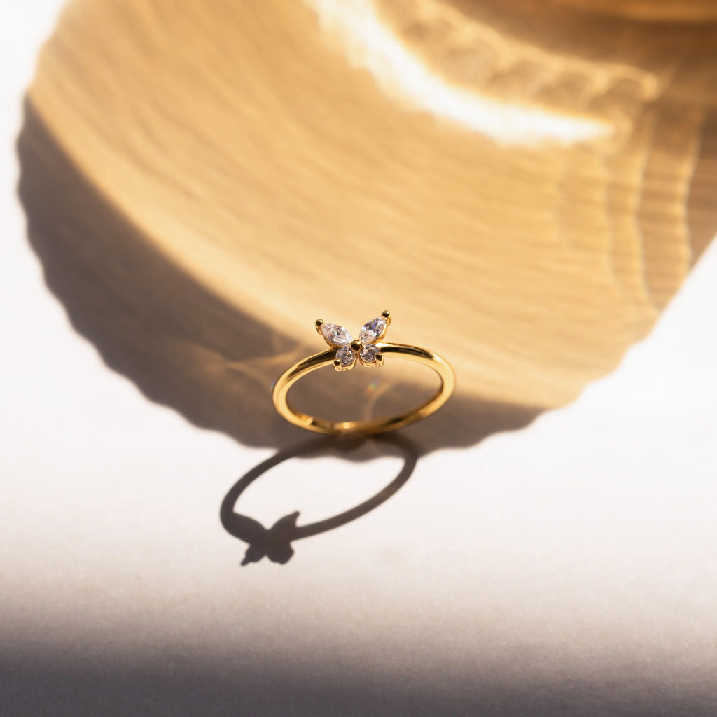 Diamond Butterfly Ring Silver 18K Gold Plated