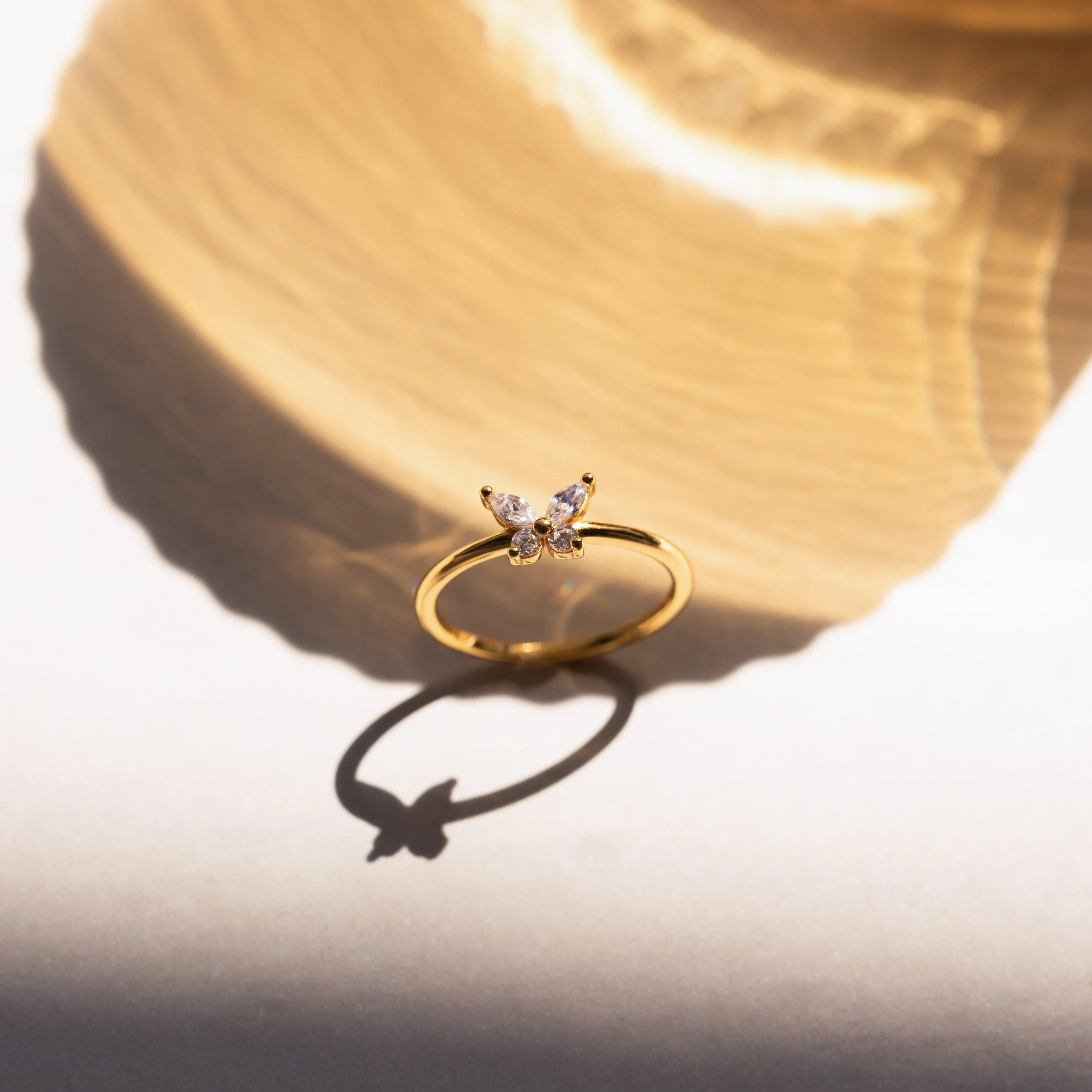 Diamond Butterfly Ring Silver 18K Gold Plated