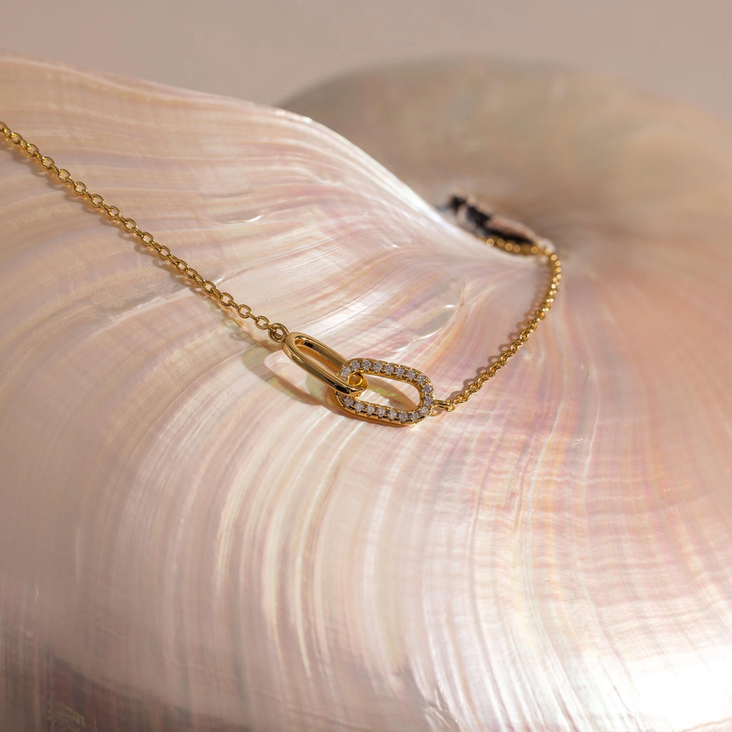 Pave Linked Pendant Bracelet Silver 18K Gold Plated