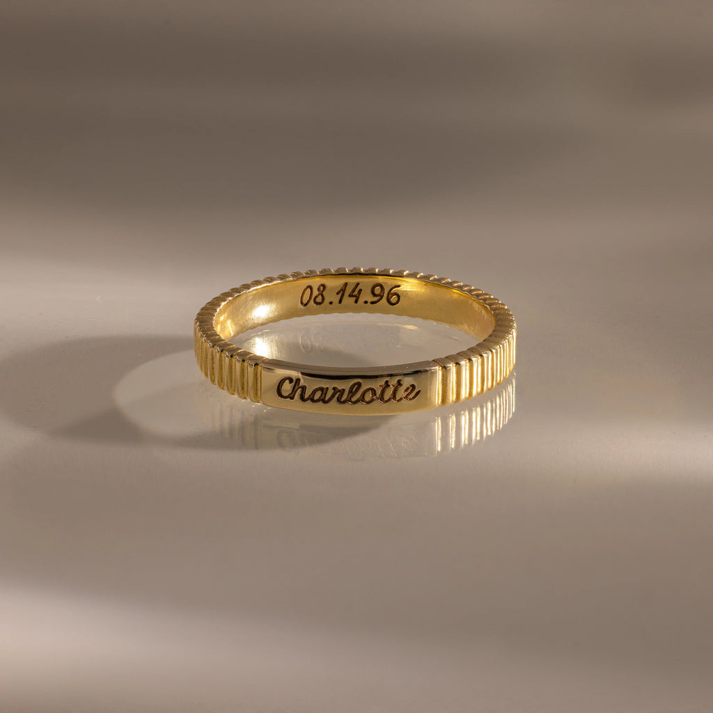 Ribbed Name Ring Silver 18K Gold Plated