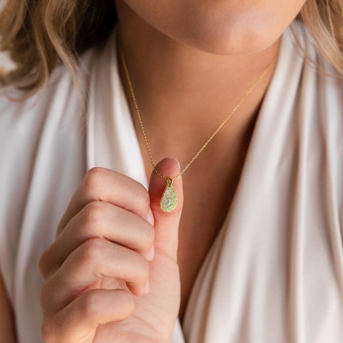 Tear Drop Fingerprint Necklace Silver 18K Gold Plated