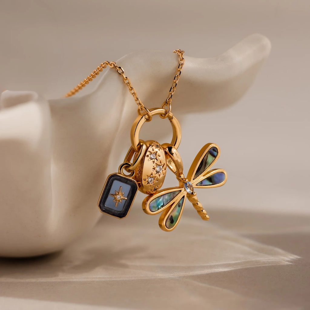 Marquise Dragonfly Charm Silver 18K Gold Plated