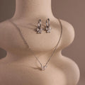 Diamond Bow Necklace & Earrings Set Silver 18K Gold Plated