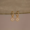 Diamond Poinsettia Charm Hoops Silver 18K Gold Plated