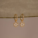 Diamond Poinsettia Charm Hoops Silver 18K Gold Plated