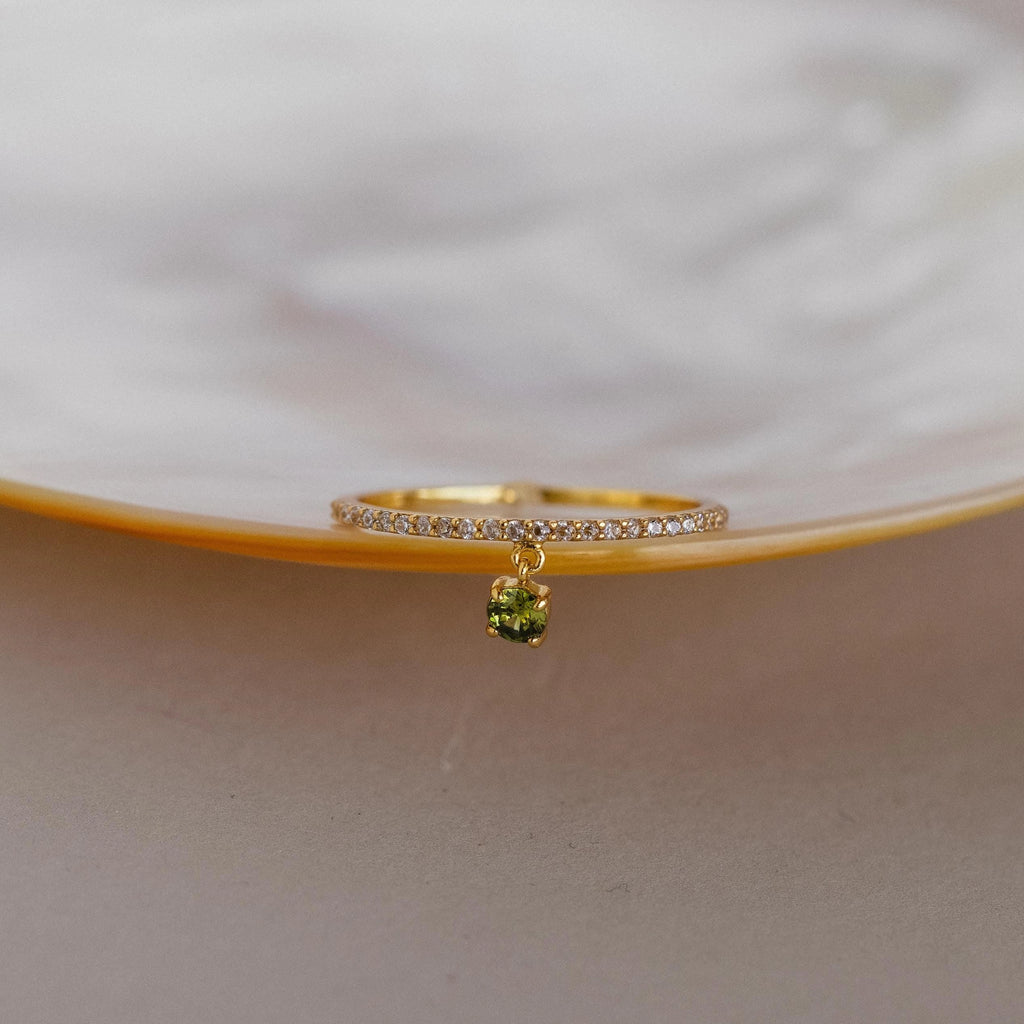 Pave Birthstone Drop Ring Silver 18K Gold Plated