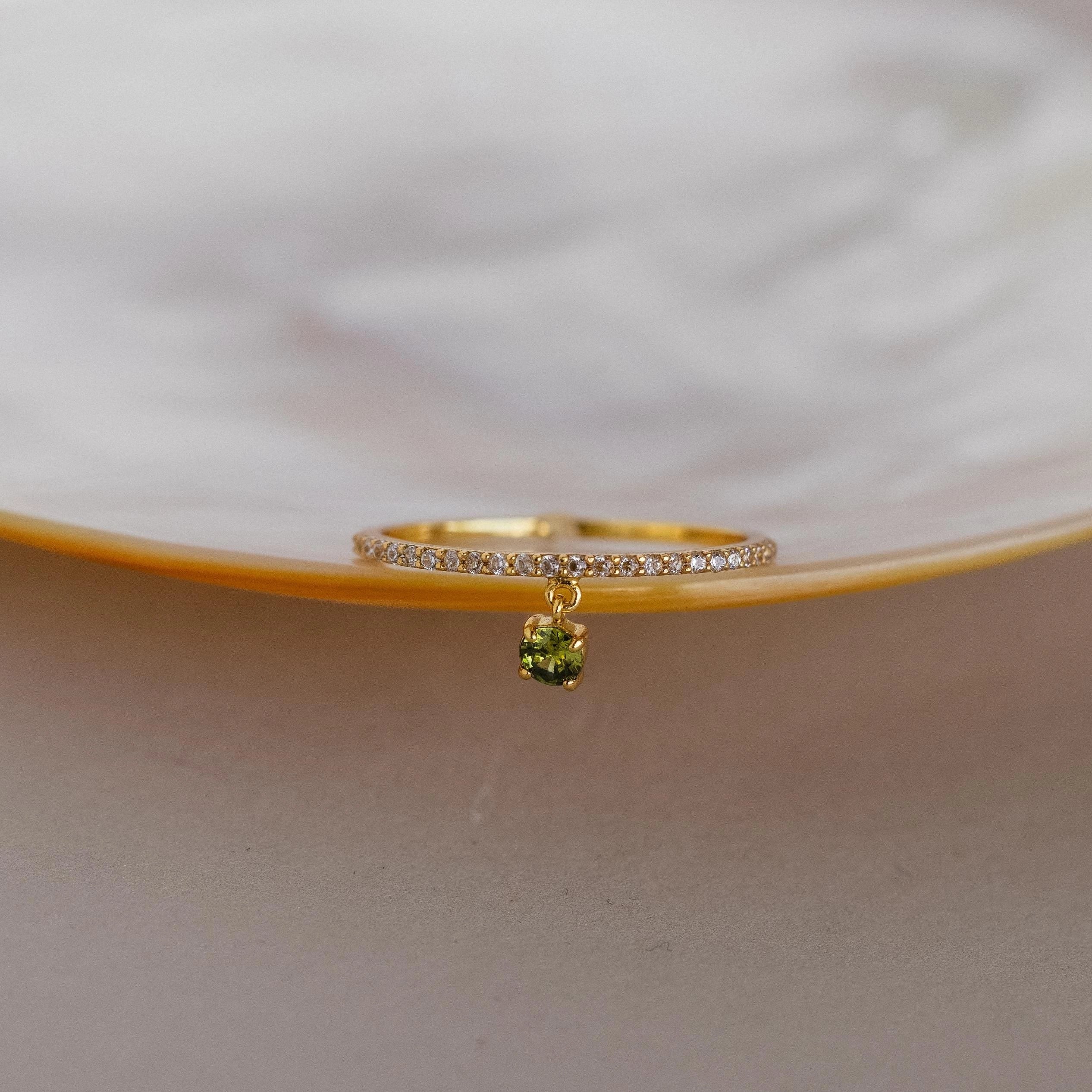 Pave Birthstone Drop Ring Silver 18K Gold Plated