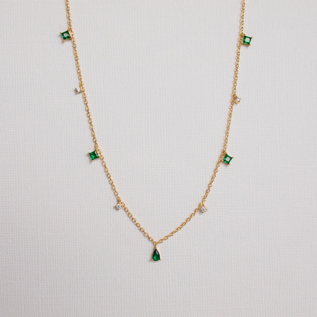 Larissa Emerald Station Necklace Silver 18K Gold Plated