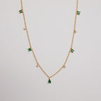 Larissa Emerald Station Necklace Silver 18K Gold Plated
