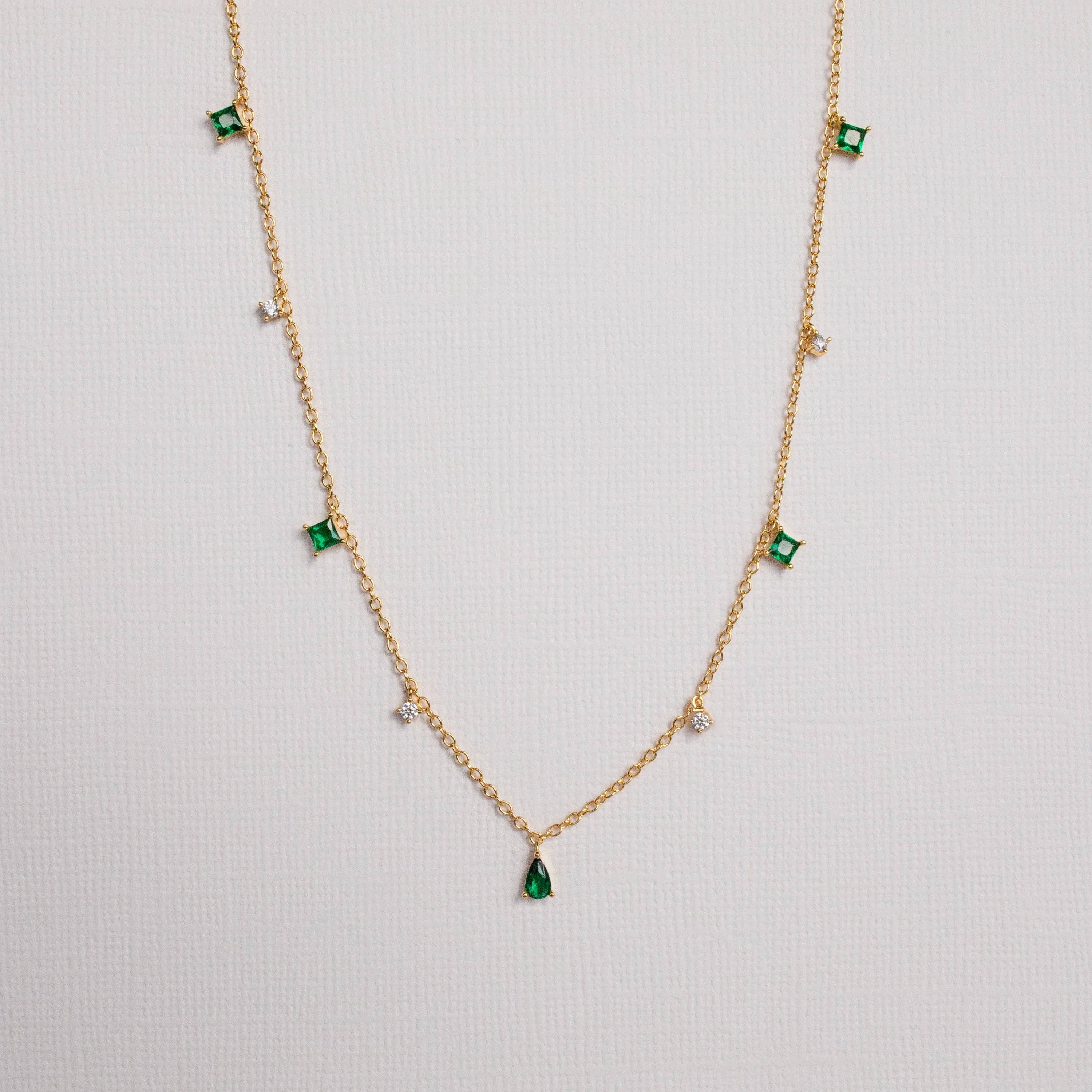 Larissa Emerald Station Necklace Silver 18K Gold Plated