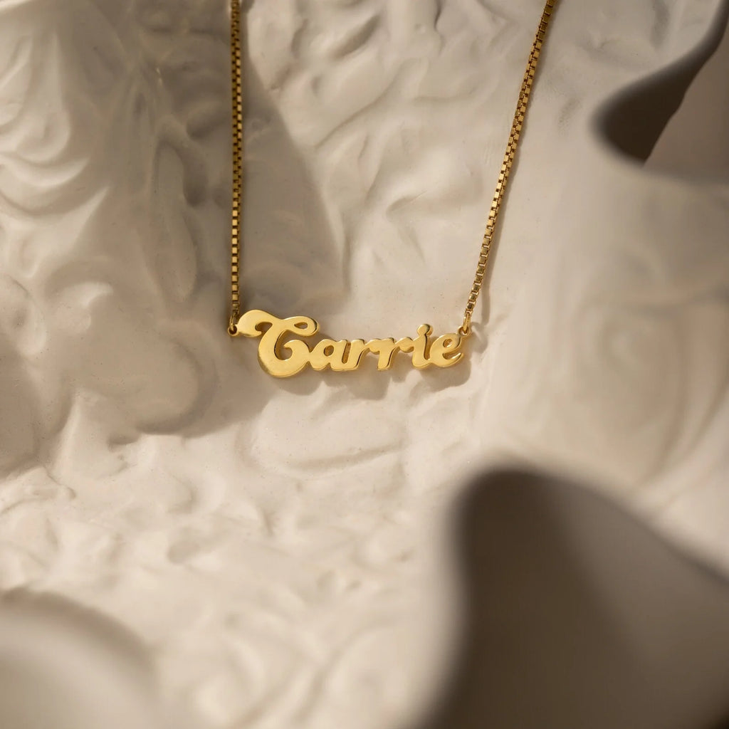 Groovy Name Box Chain Necklace Silver 18K Gold Plated