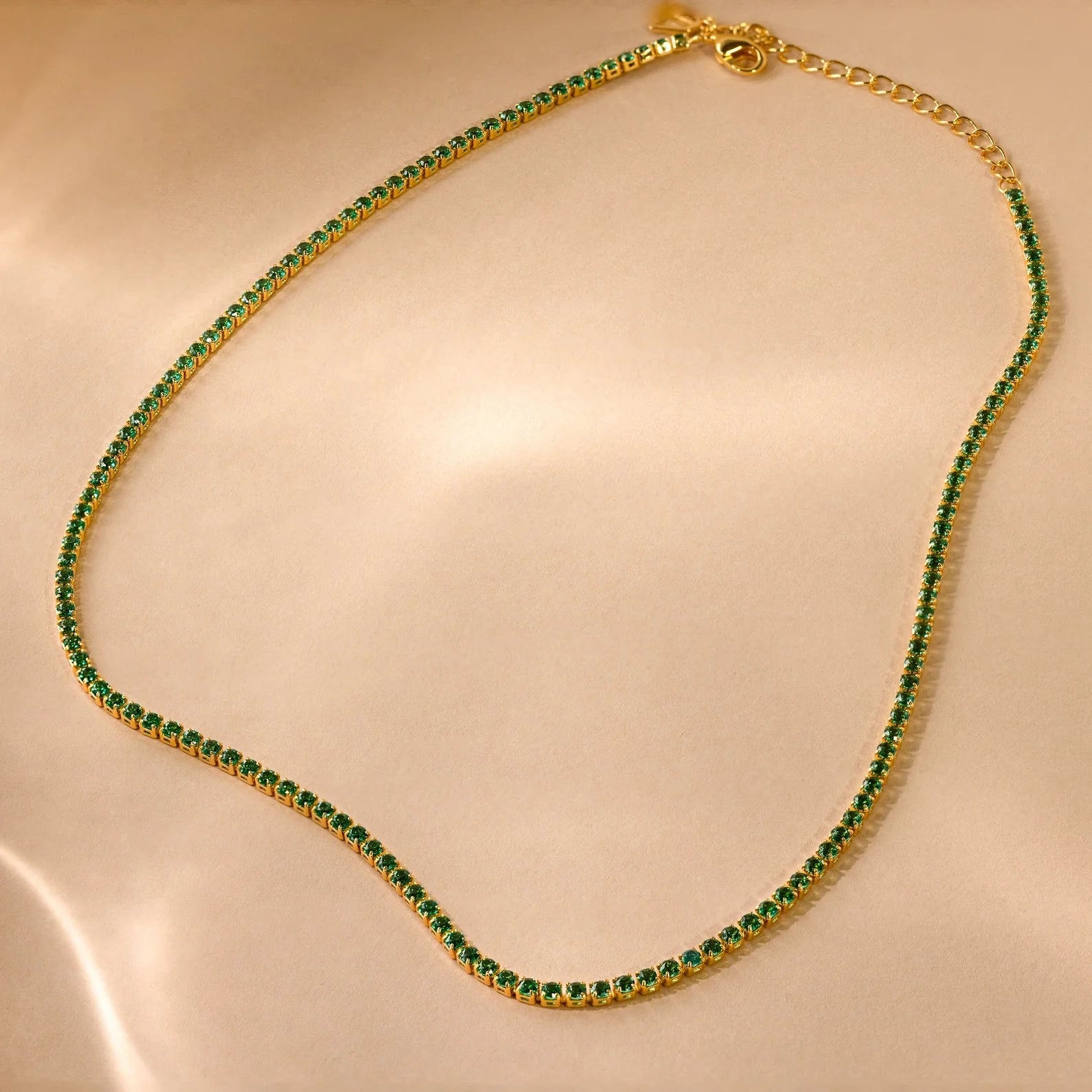 Emerald Tennis Choker Necklace Silver 18K Gold Plated