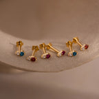 Diamond Birthstone Duo Flatback Studs Silver 18K Gold Plated