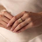 Round & Baguette Diamond Ring Silver 18K Gold Plated