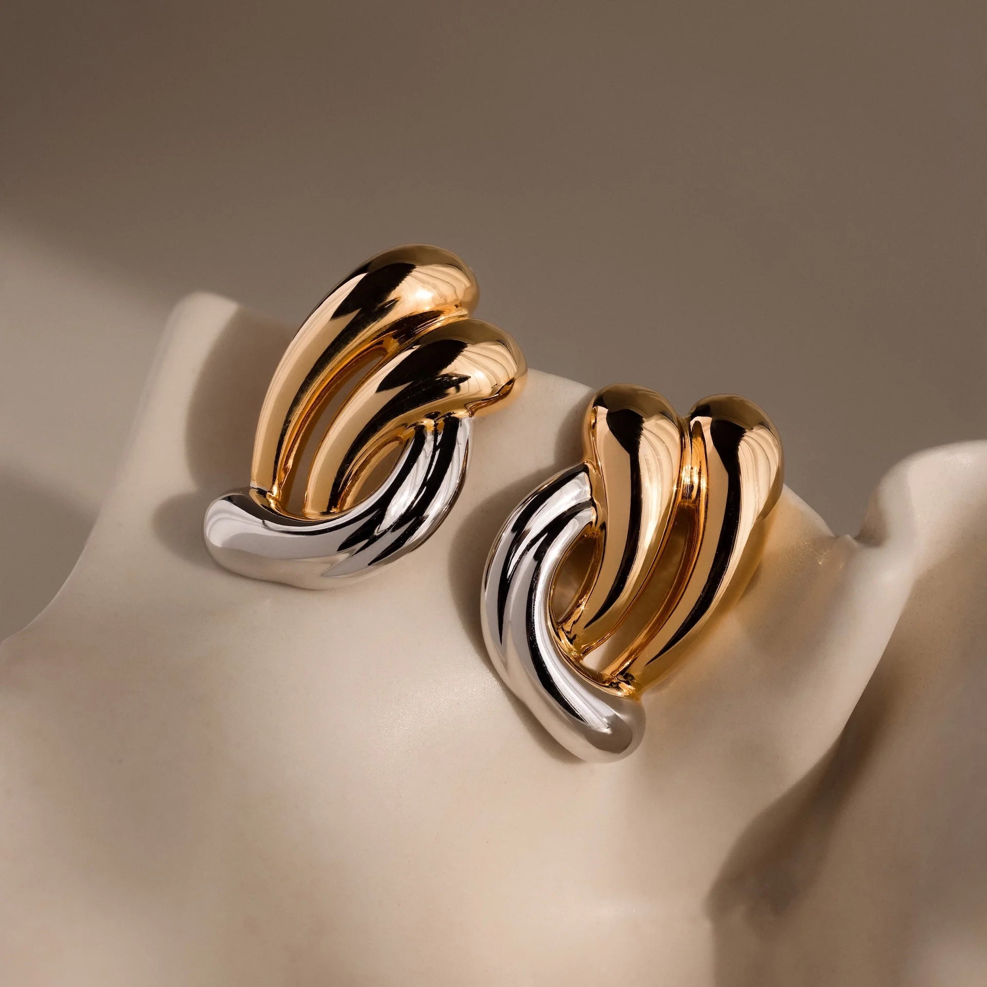 Mixed Metal Raindrop Studs Silver 18K Gold Plated