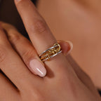 Mixed Metal Linked Ring Set Silver 18K Gold Plated
