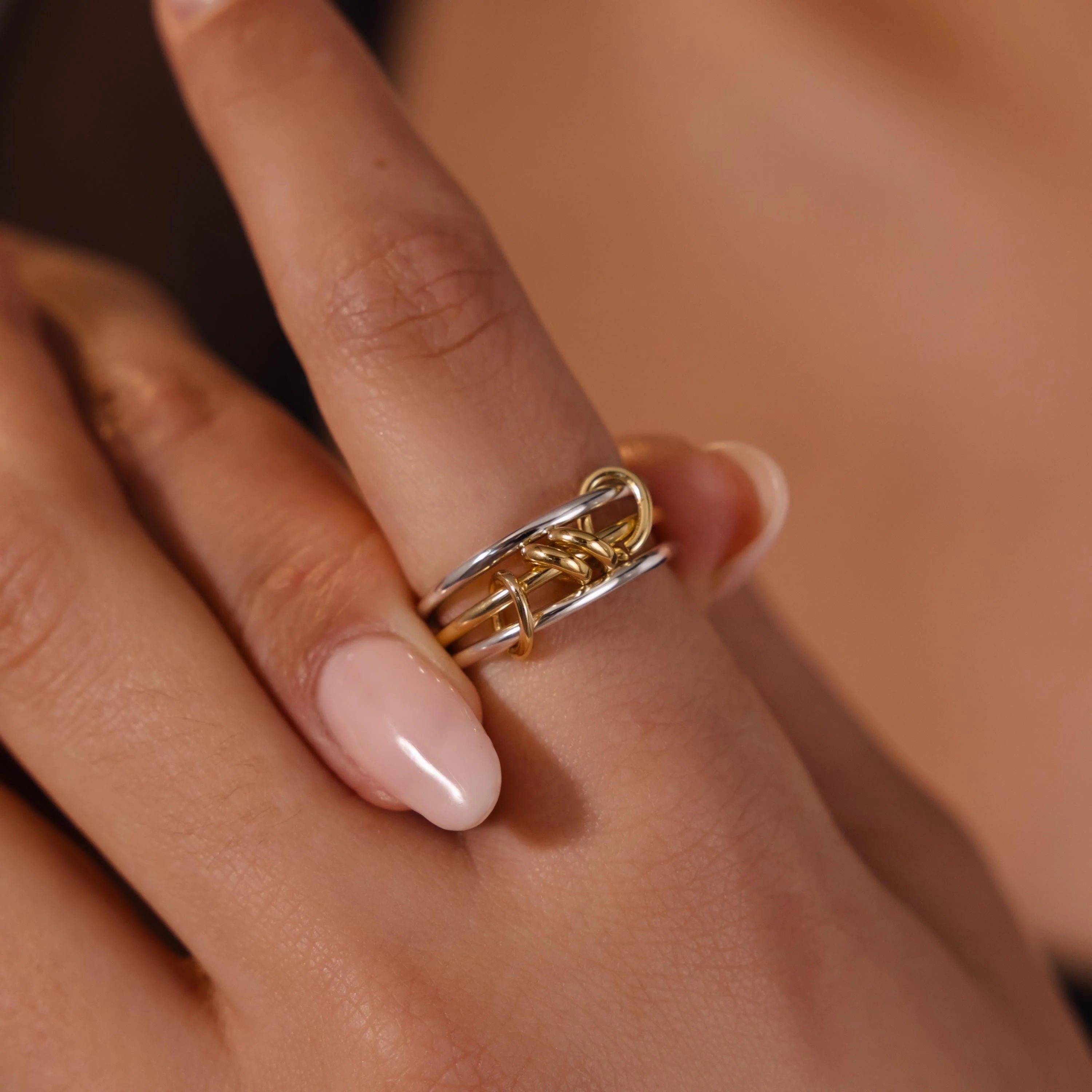 Mixed Metal Linked Ring Set Silver 18K Gold Plated