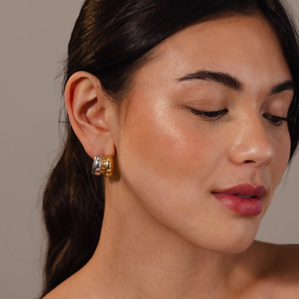 Mixed Metal Puff Studs  Silver 18K Gold Plated