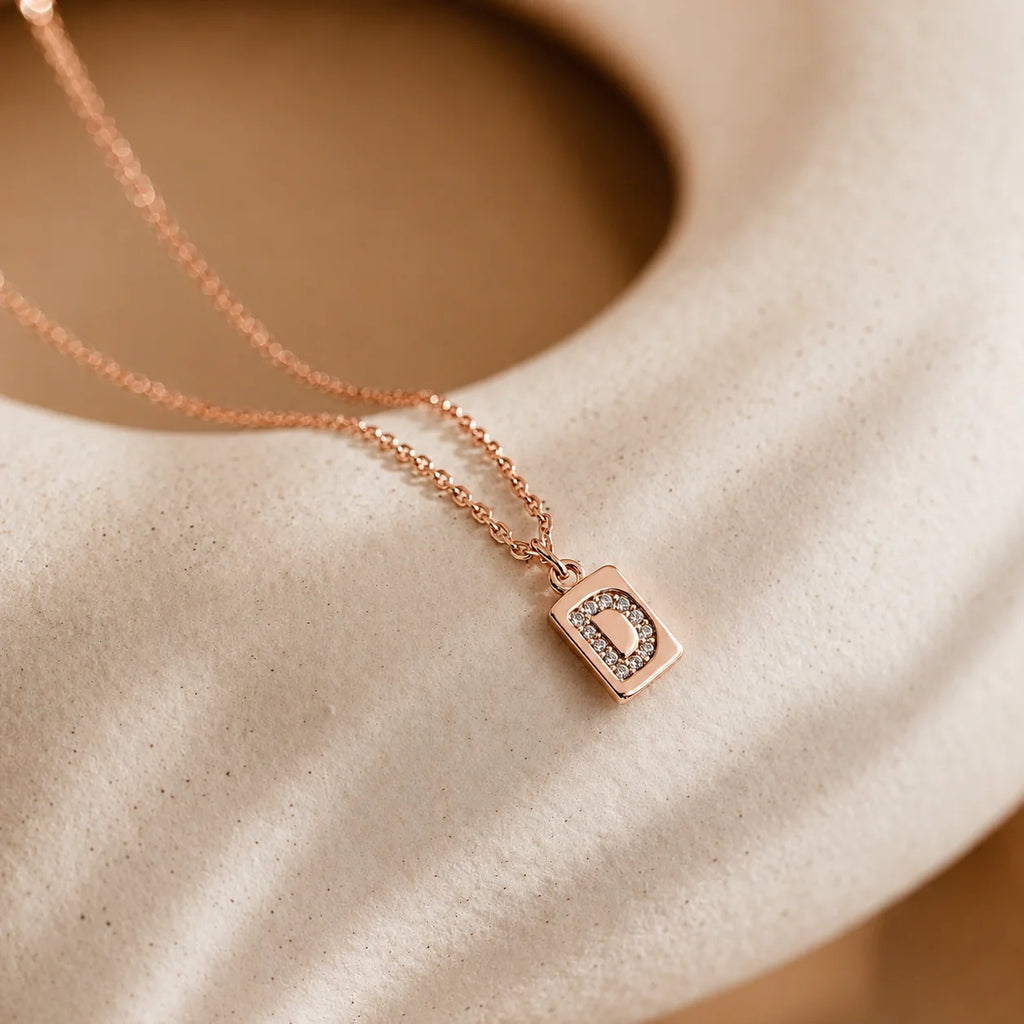 Mini Pave Initial Tag Necklace