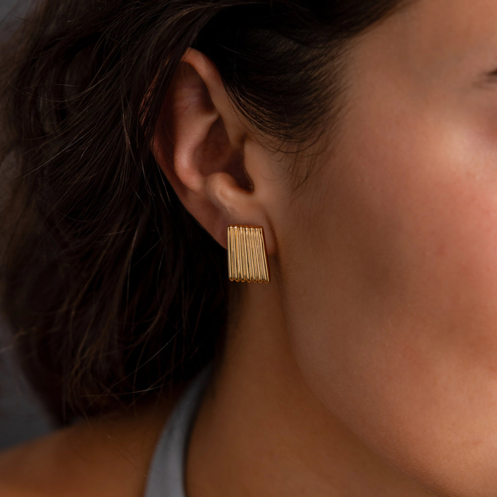 Ribbed Earrings Silver 18K Gold Plated
