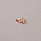 Ruby Butterfly Flatback Studs Silver 18K Gold Plated