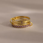 Birthstone Triple Eternity Band Ring Set Silver 18K Gold Plated
