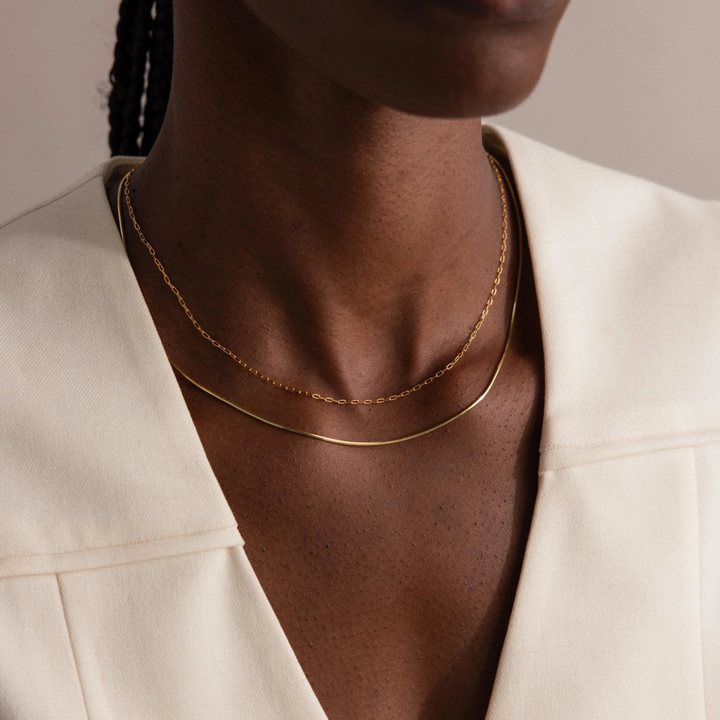 Dainty Herringbone Necklace Silver 18K Gold Plated