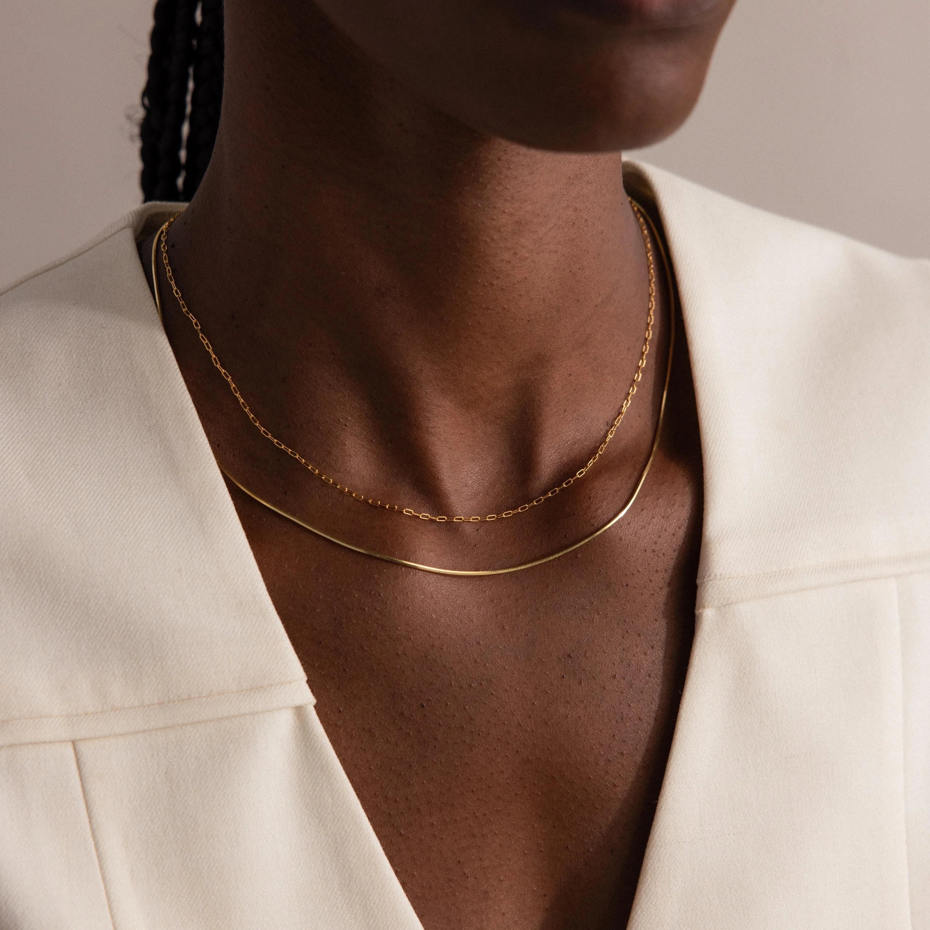 Dainty Herringbone Necklace Silver 18K Gold Plated