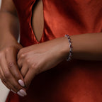 Diamond Garnet Heart Tennis Bracelet Silver 18K Gold Plated