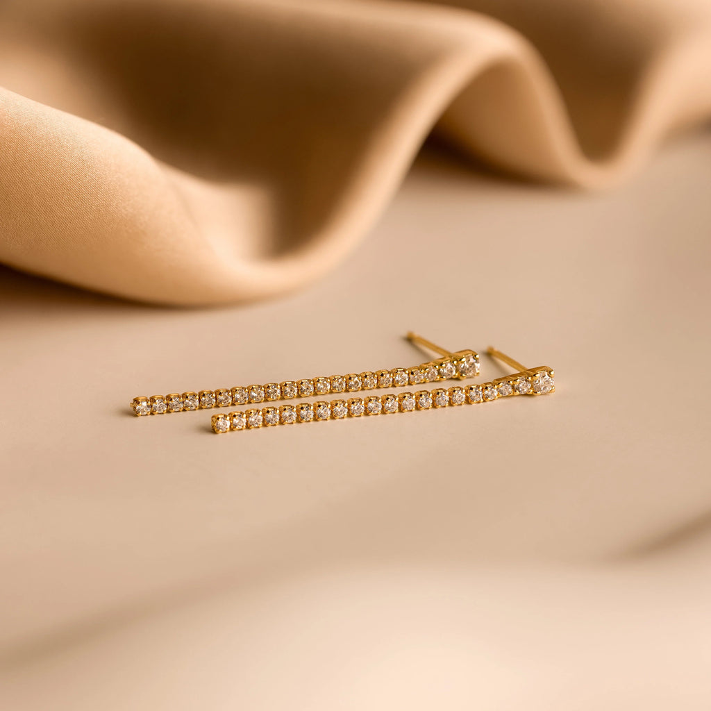 Diamond Tennis Dangle Earrings Silver 18K Gold Plated