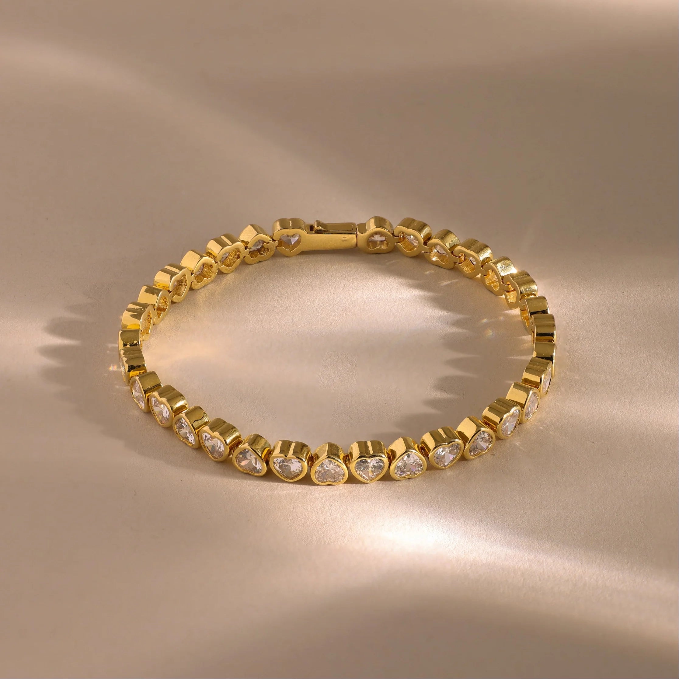 Diamond Heart Tennis Bracelet Silver 18K Gold Plated