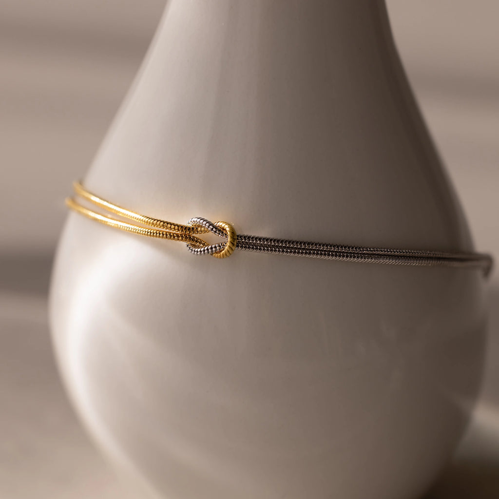 Mixed Metal Knot Bracelet in Silver 18K Gold Plated